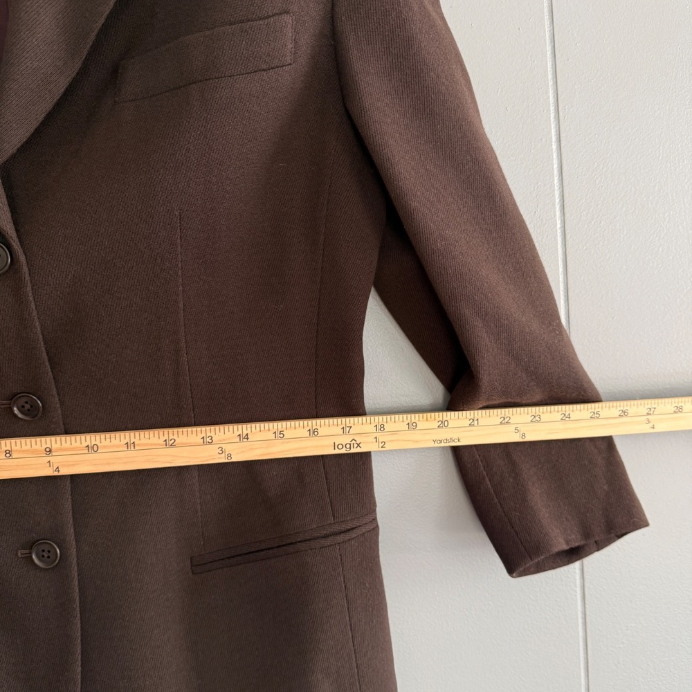 AKA Eddie Bauer Womens 12 Chocolate Brown 100% Wool 3-Button Longline Blazer 90s - Picture 12 of 14